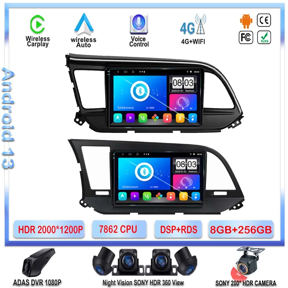 

7862 CPU Android 13 For Hyundai Elantra 6 2016- 2020 Car Radio Multimedia Player Carplay Touch Screen GPS Navigation No 2din BT