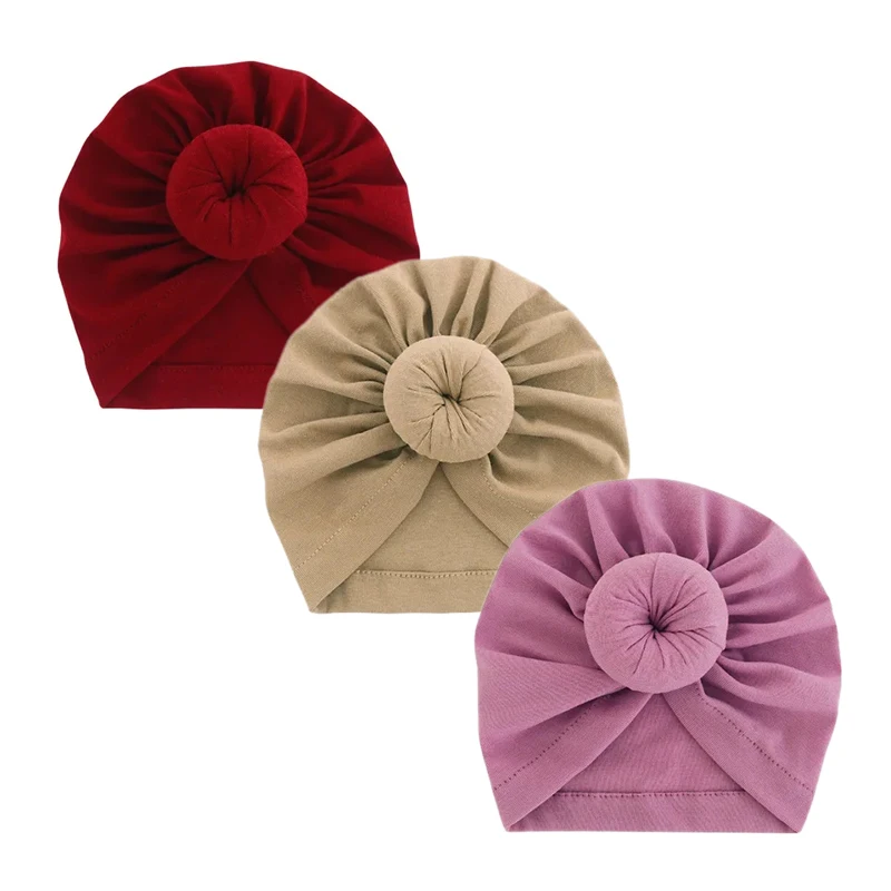 Accessories Newborn Baby Girl Boy Solid Color Cotton Beanie Hat Cute Top Knotted Headwraps for Infant Turban Cap Baby Bonnet