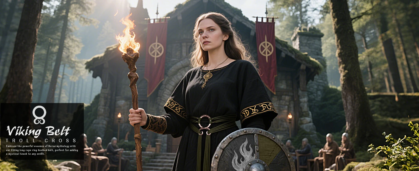 Wikinger-Troll-Kreuzgürtel für Frauen Mittelalterlicher Extra Langer Seilgürtel für Nordische Hexen Schamanen Heidnische Ren-Faire-Accessoires – Detail 1