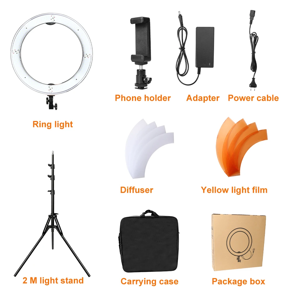 Anel LED Light Kit com tripé, suporte do telefone para fotografia, youtube, vídeo, transmissão ao vivo, 18 