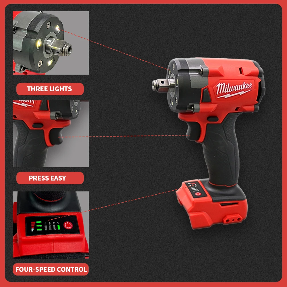 Milwaukee Brushless Cordless Impact Electric Wrench 1/2 Car Repair 3-stage Speed Adjustable Screwdriver 18v Battery Power Tool 2