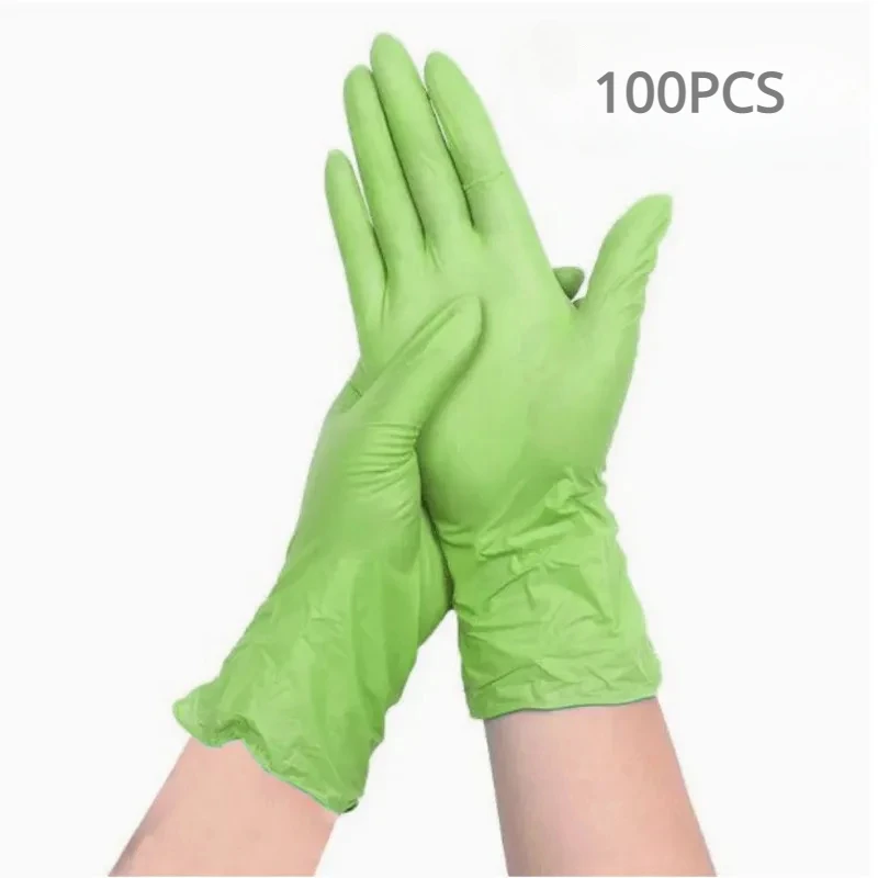 100/50/20PCS Light Green Nitrile Gloves for Kitchen Household Cleaning Tool Garden Gloves Waterproof Work