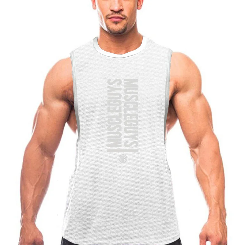 

Men's Casual Sports High Quality Mesh Bodybuilding Fitness Gym Sports Summer Breathable Casual O-neck Printed Vest