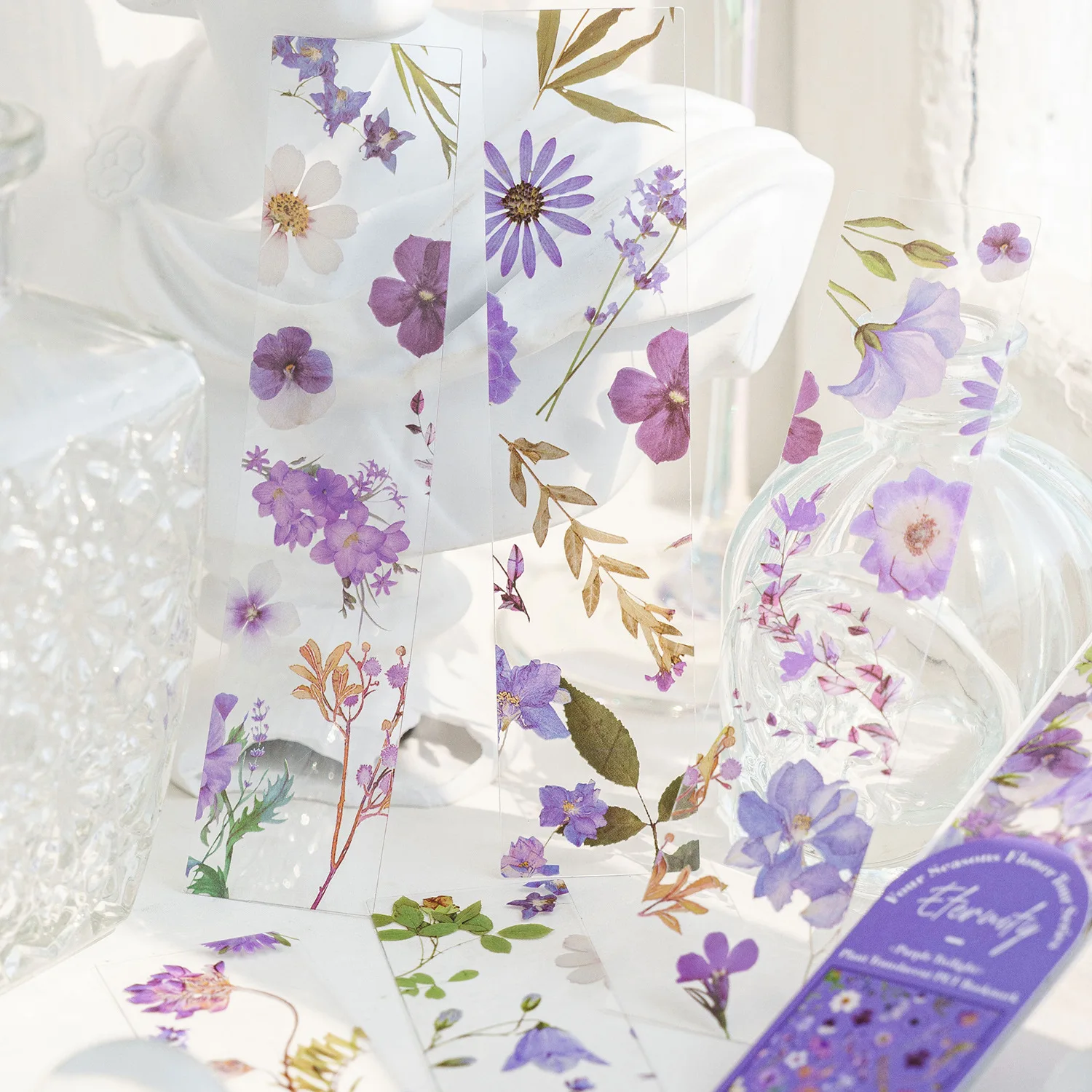 Bookmarks Stationery Supplies 5PCS Four Seasons Flower Travel Series PVC Translucent Retro Reading Book Mark