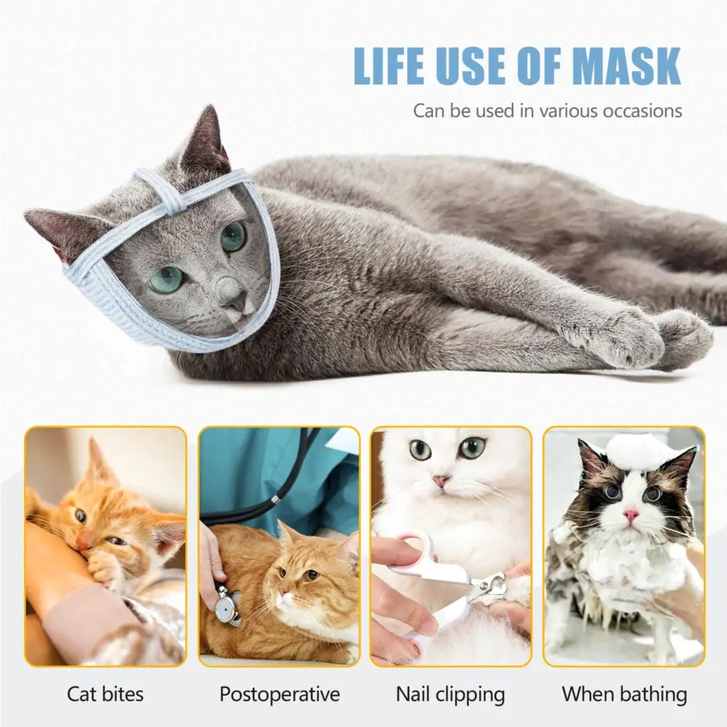Cat Anti-Bite Breathable Protective Mask Anti-Licking Cat Muzzle Grooming Mask Cats Bath Nail Clipping Grooming Pet Supplies
