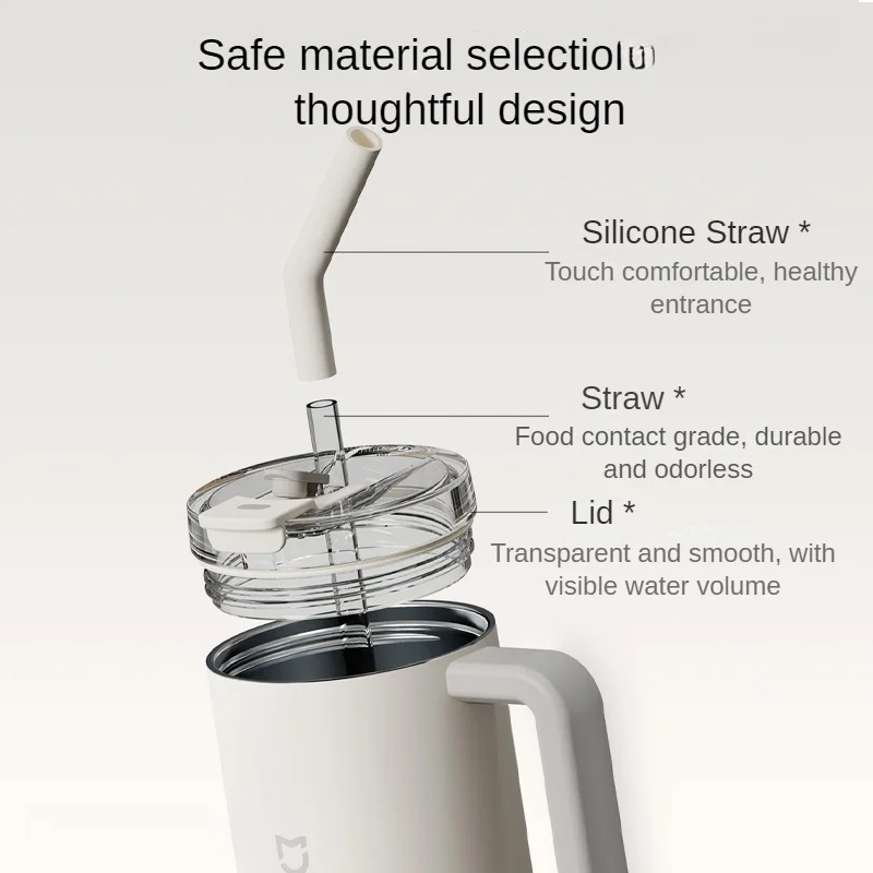 Xiaomi Mijia Straw Cup 316L Stainless Steel Thermos Cup Handle Large Capacity Portable Sports Kettle Car Travel
