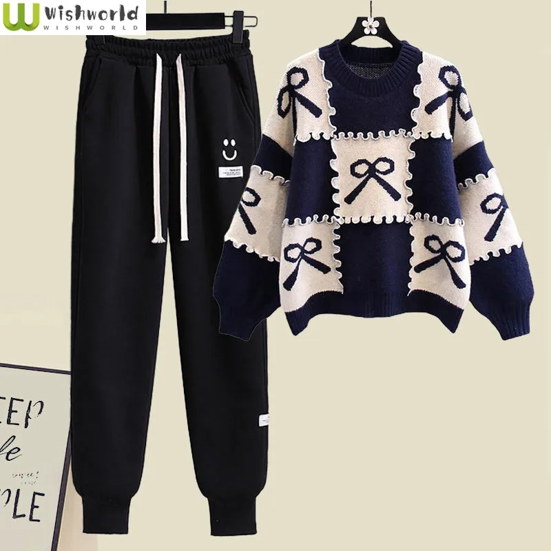 

Autumn and Winter Fashion Women's Set 2022 New Korean Loose Plush Sweater Casual Pants Elegant Women's Two Piece Set