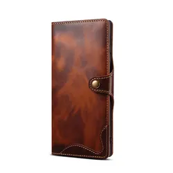 Premium Vintage Cowhide Leather Wallet Cover with Card Holder for Galaxy S24 FE (Brown)