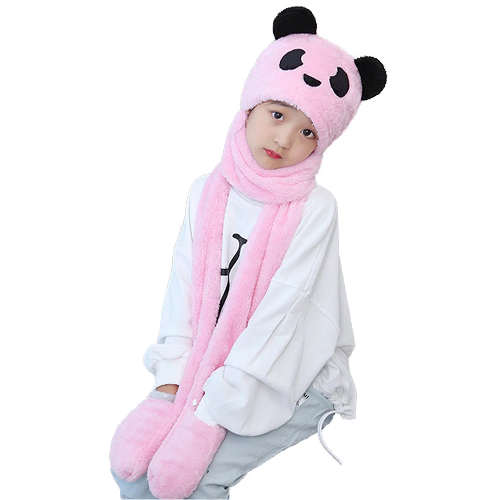 3 in 1 Winter Animal Hat Scarf Mitten Combo Panda Bear Cute Hood
