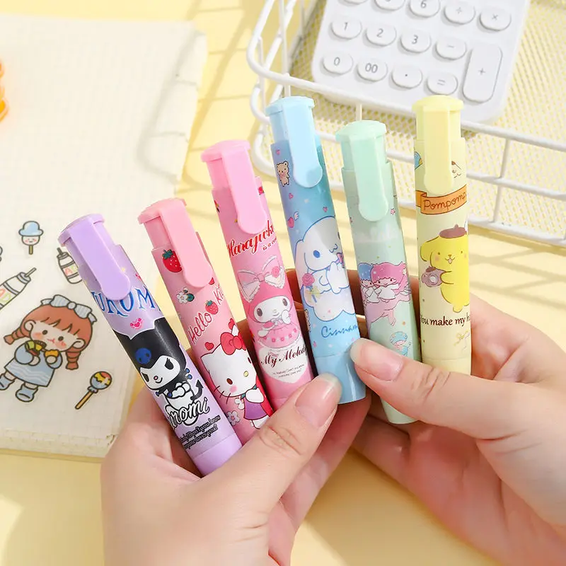 

5pcs Creative Sanrio Kawaii Cartoon Press Pencil Eraser Anime Hellokitty Kuromi Stationery Gift Office Supplies Replaceable Core