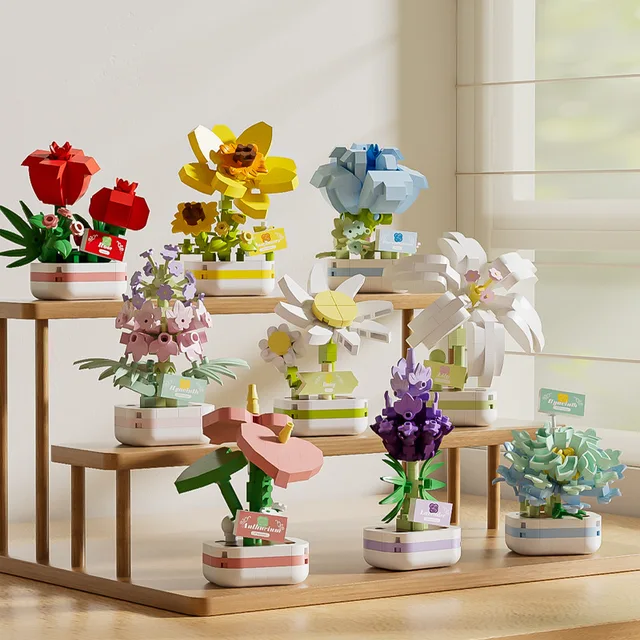 Bouquet Flower Adult Construction Christmas Tree Building Blocks for Children 7 to 10 Years Old Mini Assembled Bricks Girl Gifts 2