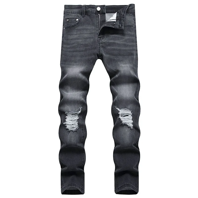 2023 New Arrival Men Black Jeans Slim Straight Pants Casual Cotton Denim Pants Autumn Jean Homme Male Hole Jeans