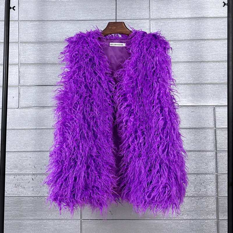 ムートン・ファーコート MOLLIOLLI MONE Crop Mini Fur Vest Pouch Set Purple MW5WVS03X Chloe Faux-Fur Vest | GUESS