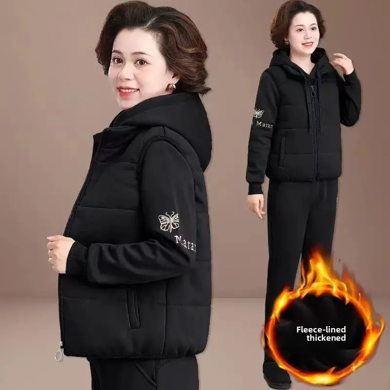 سميكة الصوف المرأة ثلاث قطع مجموعة الخريف الشتاء ملابس رياضية مكافحة البرد ملابس خارجية سترة نمط جديد ألياف البوليستر