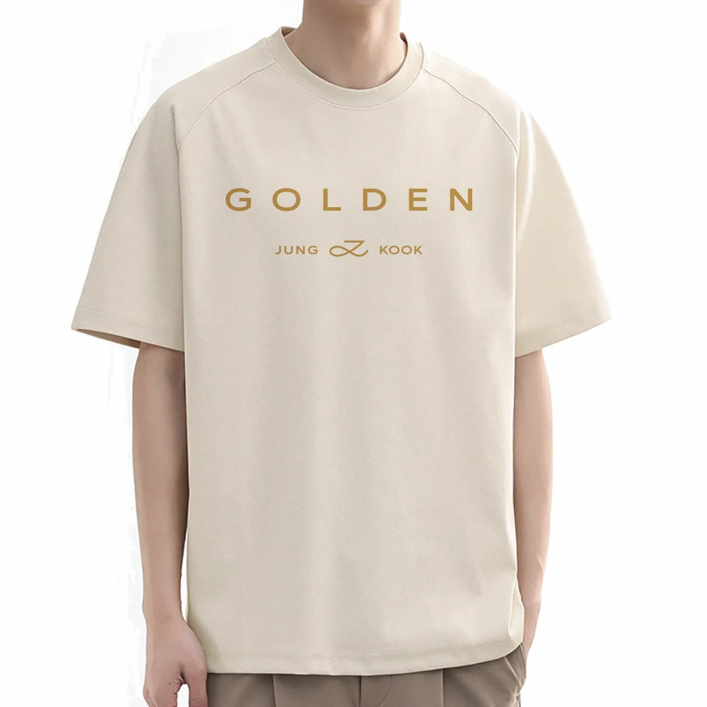 JungKook Golden T Shirt Nova Moda Masculina Harajuku Gráfico Carta