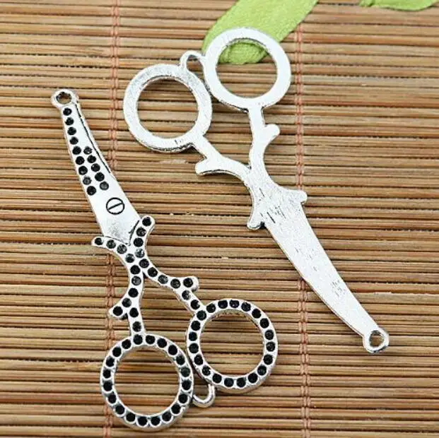 

7pcs 57*28mm hole 2mm tibetan silver tone curved scissor design charms EF1953