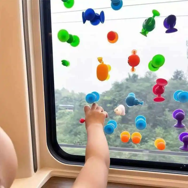 9개 동물 모양 흡착 컵 피젯 토이 실리콘 감각 자극 놀이기구 비행기 자동차 창문 여행 로드 트립 파티 선물 카니발 경품