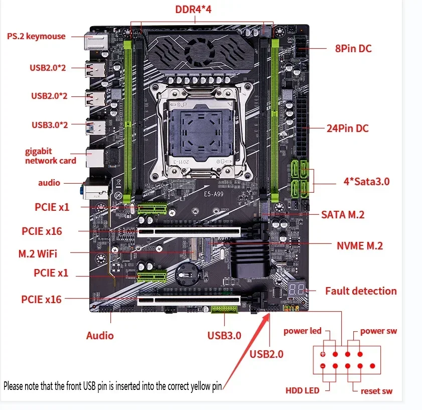 QIYIDA X99 마더보드 세트 키트 Xeon LGA2011-3 E5 2650 V4 1개*16GB=16GB DDR4 4채널 SATA 3.0 NVMe M.2 SATA 3.0 E5 A99