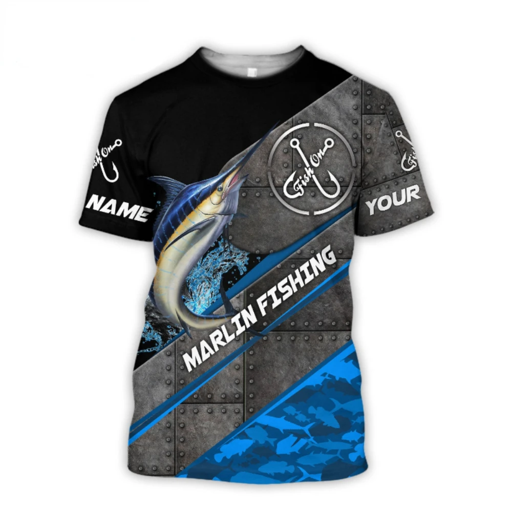 2023 Summer New Tuna Marlin Fishing T shirt Men's Custom Name 3D Print