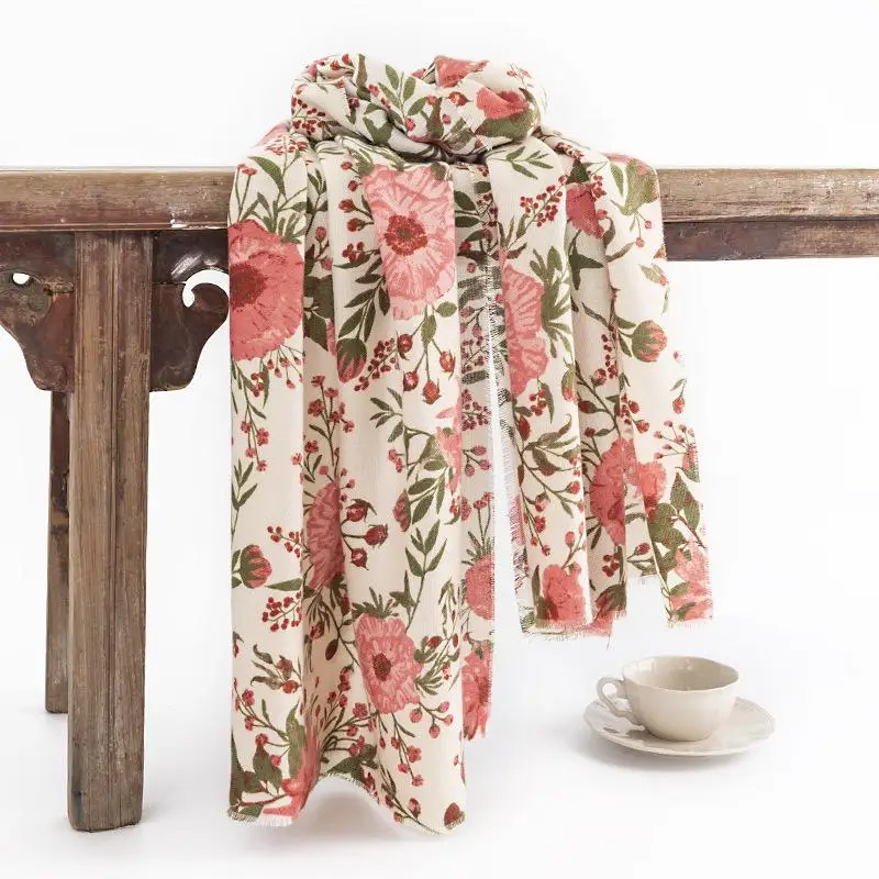 

1Pc 65X190Cm Women Fashion Exquisite Print Long Scarf Female Winter Warm Flower Elegant Temperament All-Match Scarf Shawl
