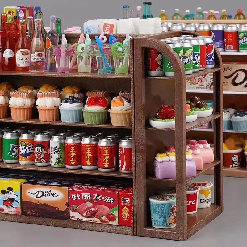 Mini simulation supermarket four shelves supermarket cashier toys for children play house