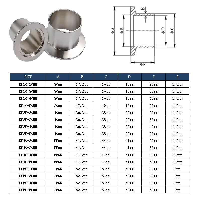 Edelstahl KF Vakuumflansch-Verbindung, Schweißflansch KF16 KF25/40/50 KF40, Anschlusslänge 20/30/40/50mm – Detail 1
