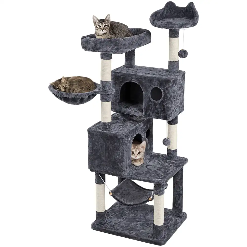 

SmileMart 64.5"H Multi-level Cat Tree Tower with Condos and Perches, Dark Gray
