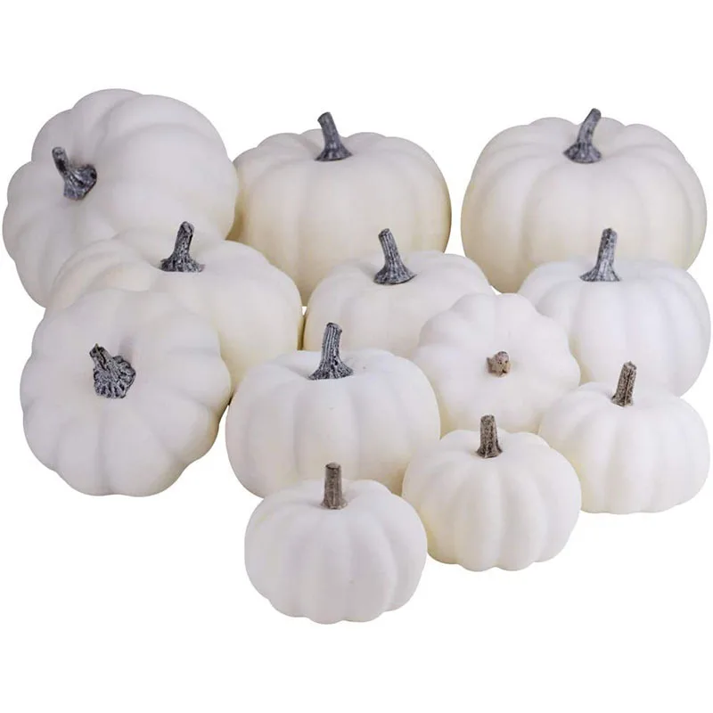 Artificial Pumpkin Decoration Table Decoration 12pcs(3 size) Halloween Thanksgiving Decoration Fake Pumpkin Artificial White Pumpkin For Home Party Table Decor Photography