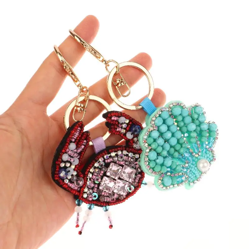 Strass-Hummer-Perlen-Anhänger, hübsche handgenähte Taschenanhänger, Krabbenmuscheln, Schildkröte, hängende Seilflicken, Applikation, Taschen-Lanyard – Detail 7