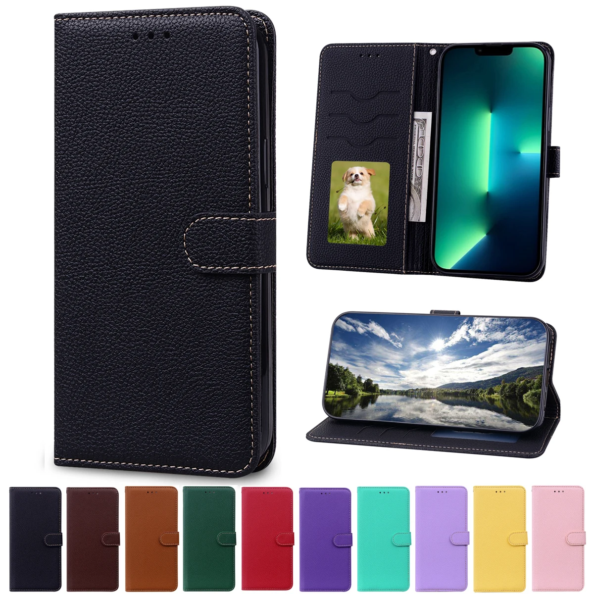 

for Samsung Galaxy J3 J5 2016 Litchi Leather Case for Galaxy J7 Prime 2017 J2 Core J4 J6 Plus J8 2018 Wallet Coque Flip Cover