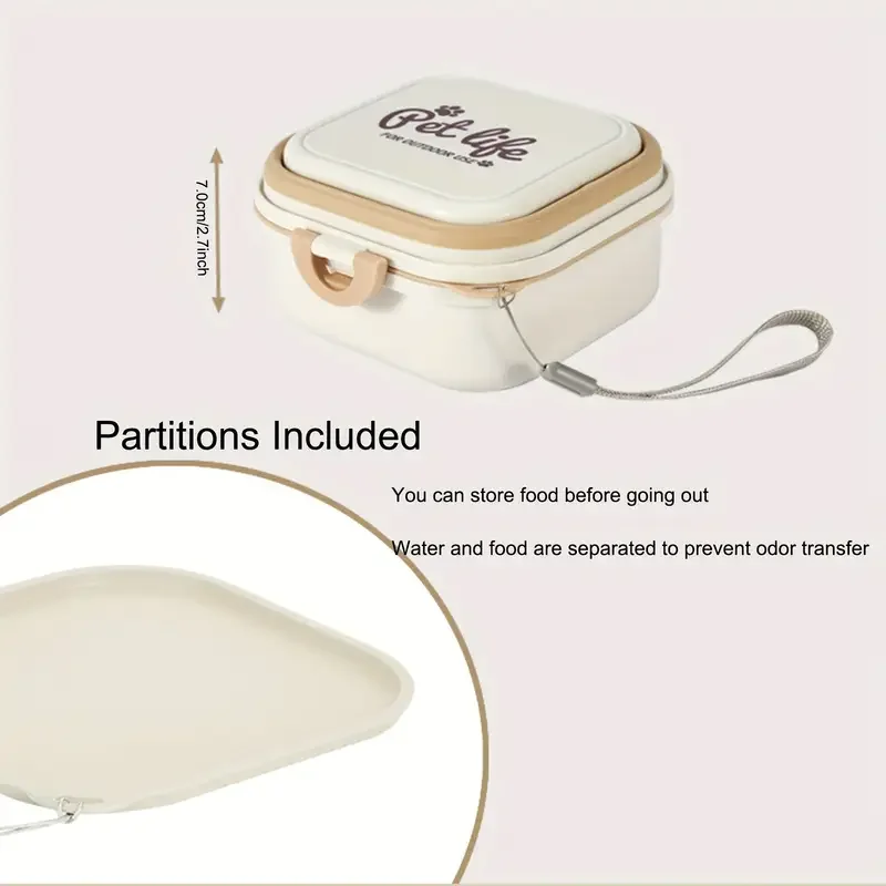 2 in 1 portable dog bowl for travel camping hiking durable pp material leak proof lid ergonomic handles white beige design food water feeder for dogs hiking essentials ergonomic pet bowl leakproof container hiking accessories details 3