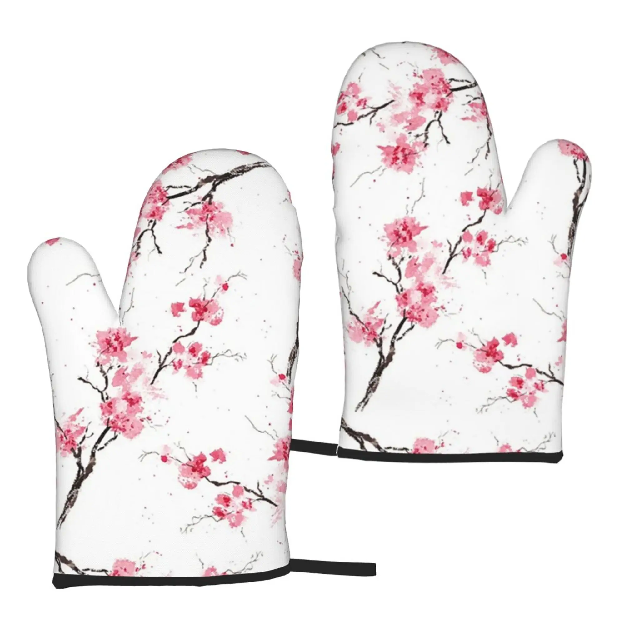 

Sakura Cherry Blossom Baking Oven Gloves One Size Easy To Clean Kitchen Accessories Oven Mitts 2pcs Heat Resistant Barbecue