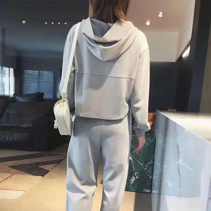 2025 Spring Autumn Women Clothing Sets Hoodies+Wide Leg Pants 2Pcs Suits Solid Color Female Casual Tracksuit Fashion Streetwear 3