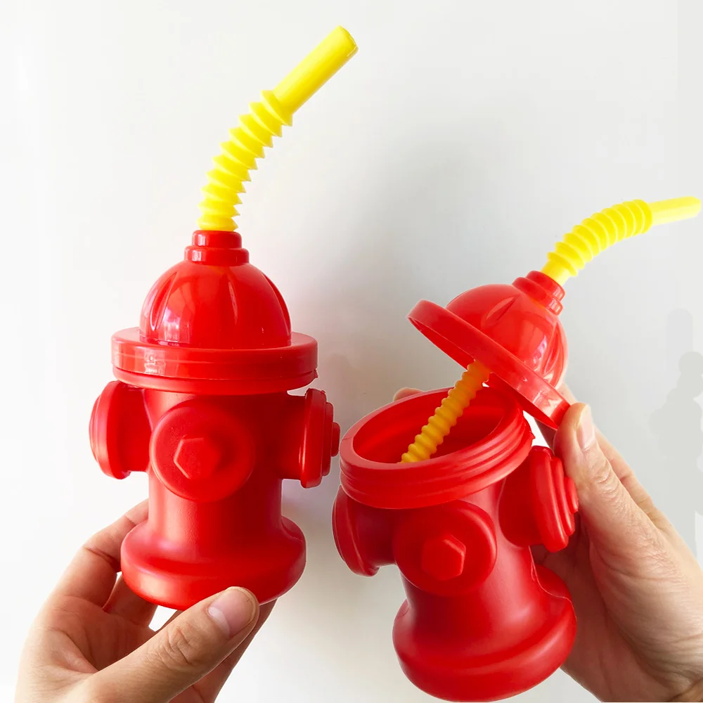 

2Pcs Fire Hydrant Straws Party Cups with Lids Firetruck Firefighter Birthday Party Favors Red Plastic Fire Hydrant Cups Supplies