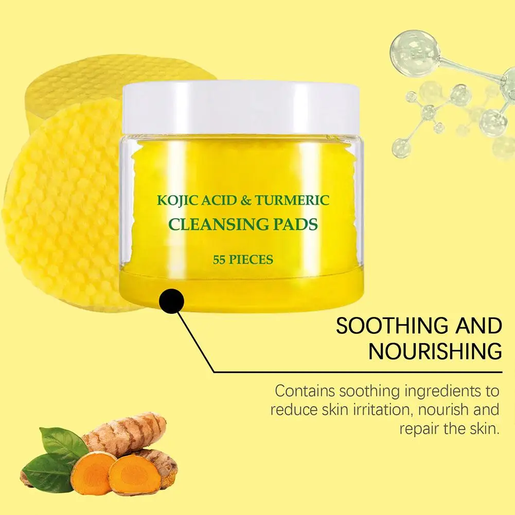 Facial Cleansing Pads Exfoliating Massage Balance Oil Removing Dead Skin Shrink Pores Smooth Turmeric Face Cleanser 40/55PCS 5