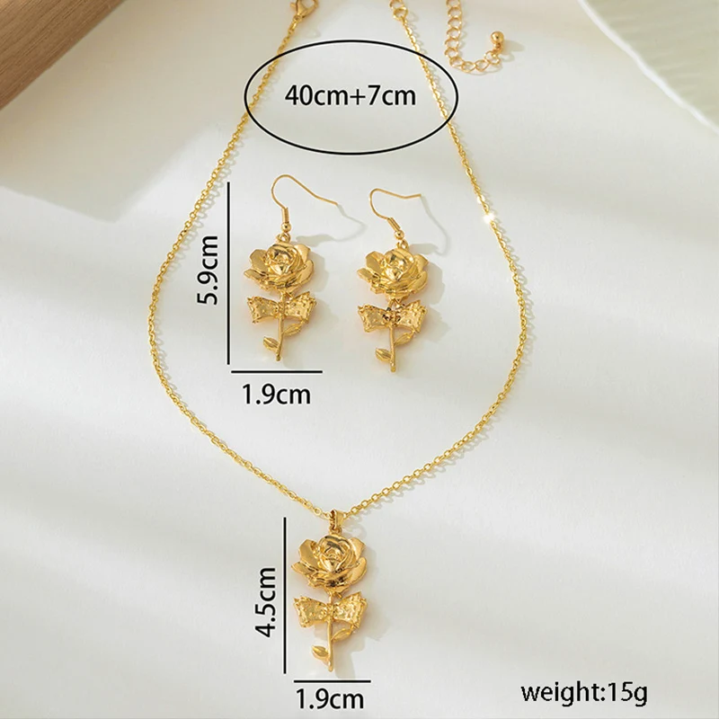 Metal Rose Flower Bangle For Women Fashion Jewelry Earrings Necklace Set Holiday Accessories Daily Wear Romantic Gifts MQF040 3