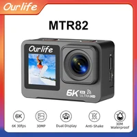 Ourlife MTR82 6K Action Camera 2.0'' Touch LCD Screen 5X Zoom WIFI Sport Video Camera 30M Waterproof Bicycle Helmet Action Cam 1