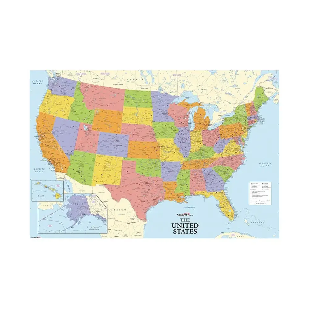 Non-woven Printing Map 150x225cm Detailed Map Of The United States For Culture And Education Office & School Supplies