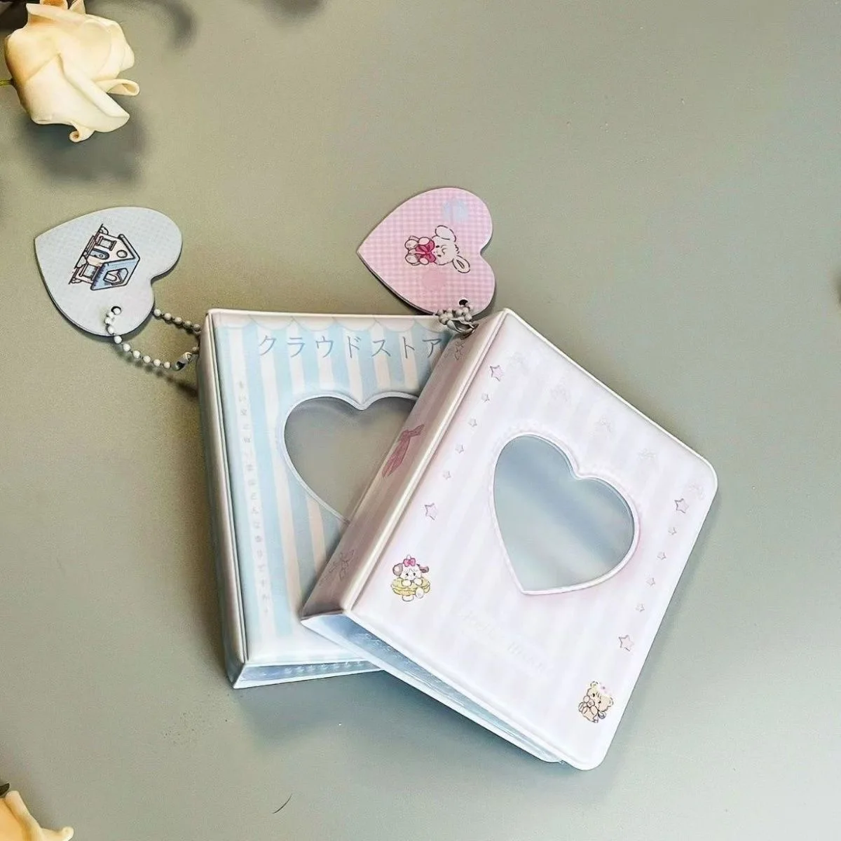 Mini Photo Album 36 Pockets, 3 Inch Kpop Photocard Holder Book Small Photocard Binder, Love Heart Hollowed Out Shape, Blue Pink 3
