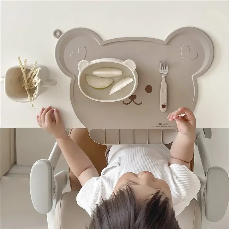 Cute Bear Shape Baby Silicone Placemat Heatproof Food Grade Kids Table Mat Baby Feeding Waterproof Baby Placemat Baby