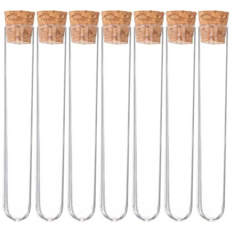 Lab Test Tubes With Cork Clear Plastic Test Tube Wooden Plugs Bottle For Scientific Experiments Terrarium 7.8x1.3cm 30PCS plastic test tubes