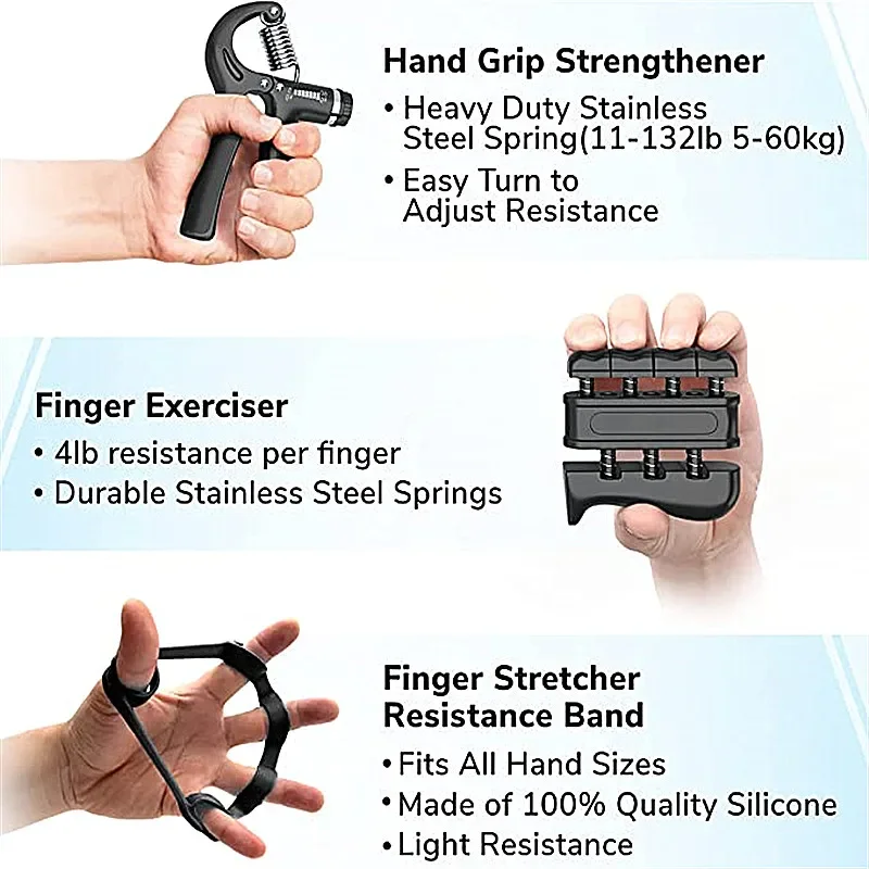 1 Set Fitness Hand Grip Set Adjustable Power Strength Finger Trainer Forearm Muscle Workout Grip Ring Exerciser Gripper Ball