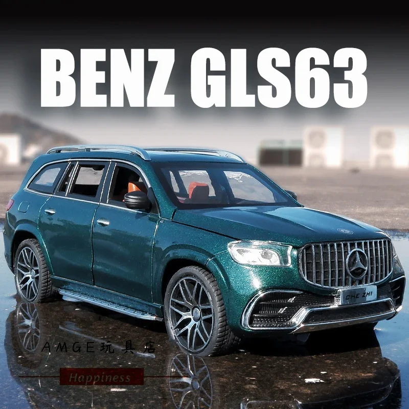 

Модель автомобиля Mercedes Benz GLS63 AMG 1:24, модель внедорожника из сплава, литый под давлением металлический автомобиль, имитация звука и фото, игрушки для детей, подарки для детей