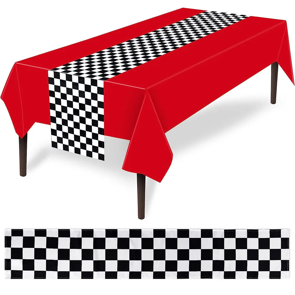 Black and White Checkered Tablecloths Checkered Flag Tablecover Table Runners Racetrack TableCover Racing Birthday Party Supplie
