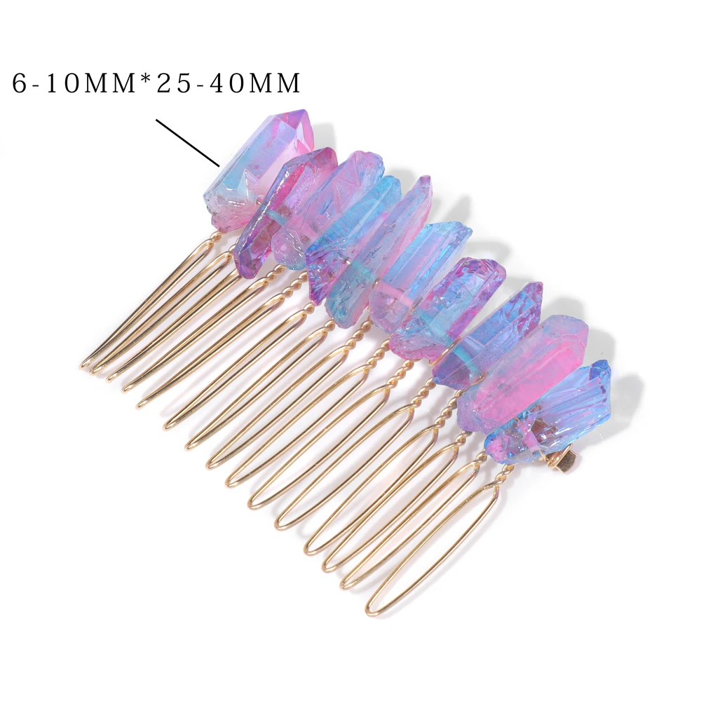 Irregular Multicolour Crystal Hair Comb Hair Jewelry Natural Stone Amethysts Clips Women Girl Accessories Barrette