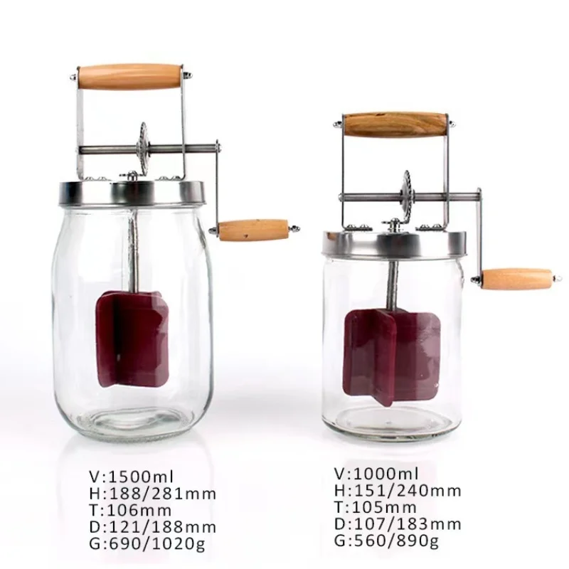 Multifunctional Butter Churn Household Hand Crank Butter Churn Kitchen Baking Gadget Cream Churn 1.5L Mason Jar 6