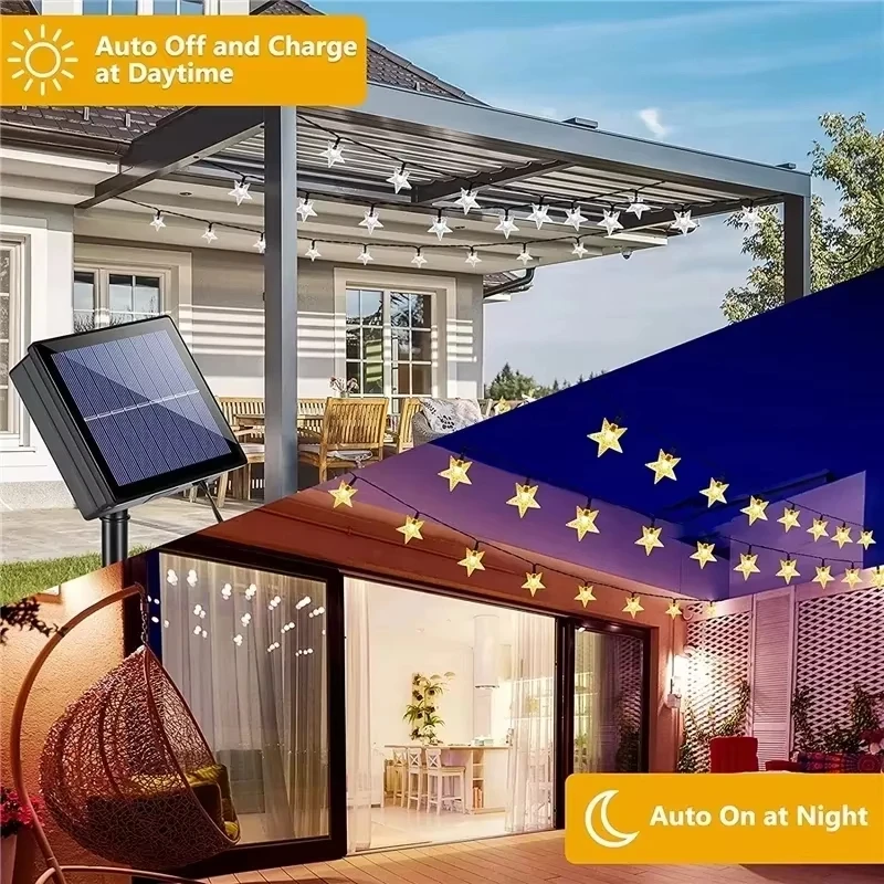 Solar-Powered Twinkling Star Fairy Lights - Waterproof Outdoor Decoration