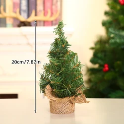 Mini Green Christmas Tree with Linen Base - Perfect Festive Decor for Desktops and Displays (20CM)