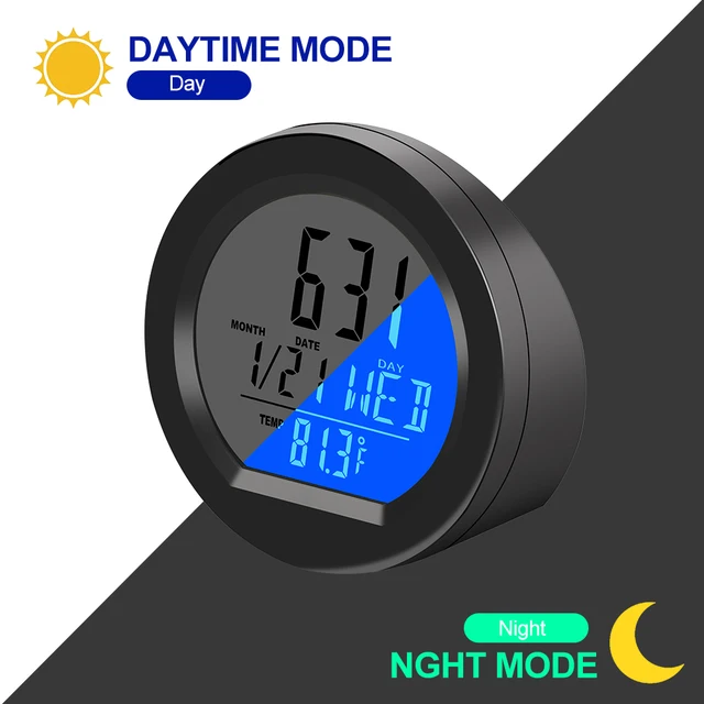 Solar Car Digital Clock Date Week Thermometer LCD Luminous Display for Dashboard Car Clock Automobiles Internal Stick-On 2