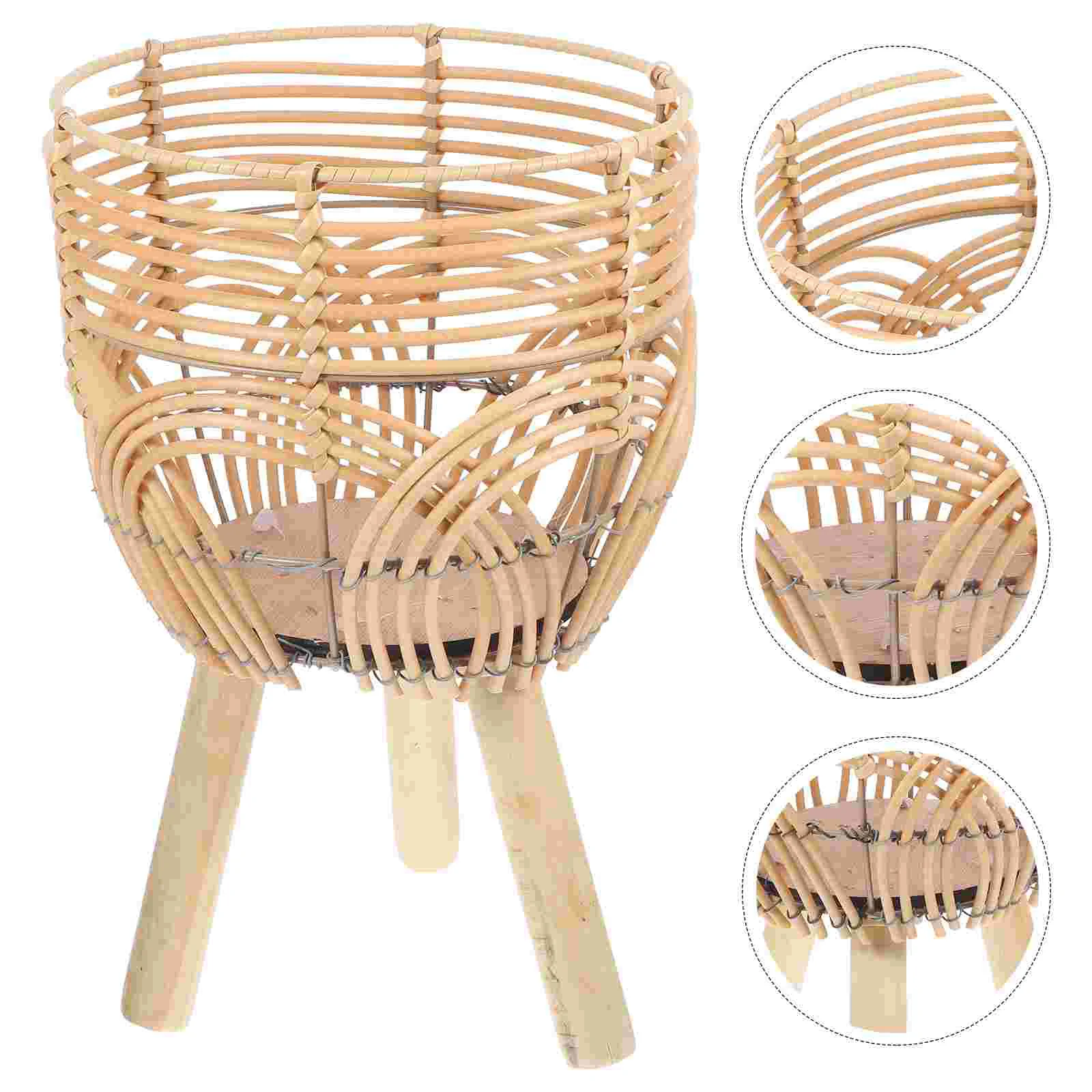 

Bamboo Woven Flower Pot Wooden Planter Holder Flower Basket With Stand Decoration
